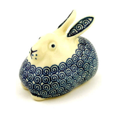 Polish Pottery Bunny Figurine 4&quot; Baltic Blue