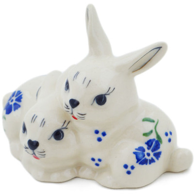 Polish Pottery Bunny Figurine 4&quot; Blue Bursts