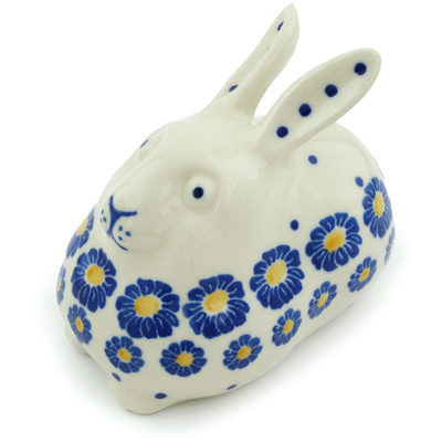 Polish Pottery Bunny Figurine 4&quot; Blue Zinnia
