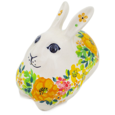 Polish Pottery Bunny Figurine 4&quot; Bright Spring UNIKAT