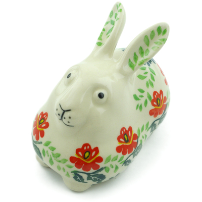 Polish Pottery Bunny Figurine 4&quot; Christmas Rose