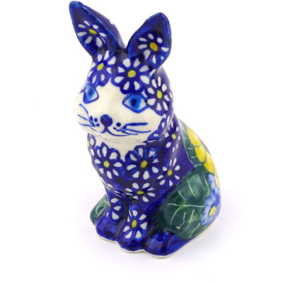 Polish Pottery Bunny Figurine 4&quot; Floral Fruit Basket UNIKAT