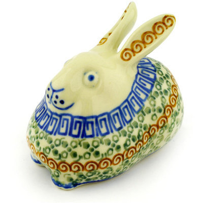 Polish Pottery Bunny Figurine 4&quot; Grecian Sea