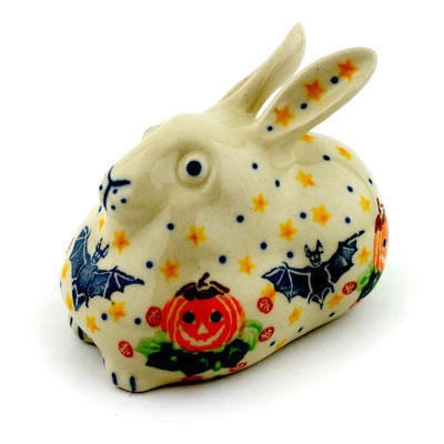 Polish Pottery Bunny Figurine 4&quot; Happy Halloween