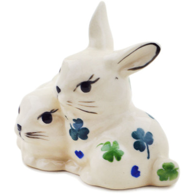 Polish Pottery Bunny Figurine 4&quot; Lucky Clovers