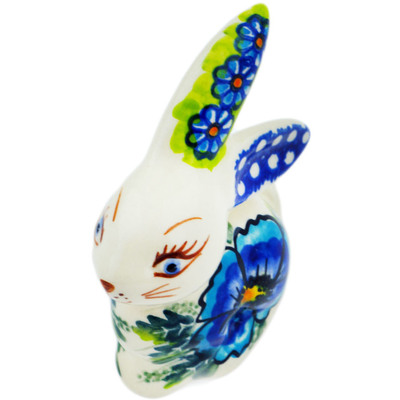 Polish Pottery Bunny Figurine 4&quot; Orchid Crown UNIKAT