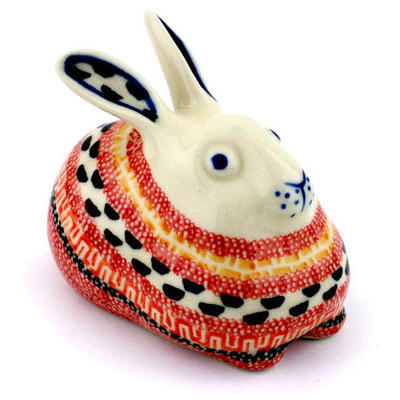 Polish Pottery Bunny Figurine 4&quot; Solar Flare