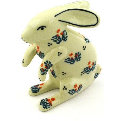 Polish Pottery Bunny Figurine 4" Spring Tulips