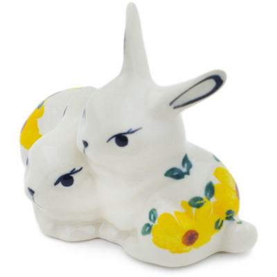 Polish Pottery Bunny Figurine 4&quot; Sunset Bloom Fiesta