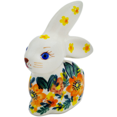 Polish Pottery Bunny Figurine 4&quot; Sunset Meadow UNIKAT