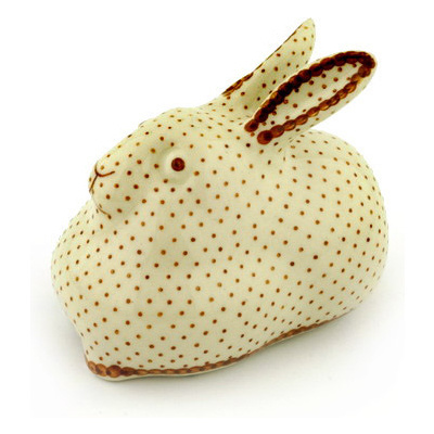 Polish Pottery Bunny Figurine 4&quot; Vanilla Bean UNIKAT