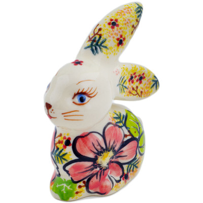 Polish Pottery Bunny Figurine 4&quot; Wild Peonies UNIKAT