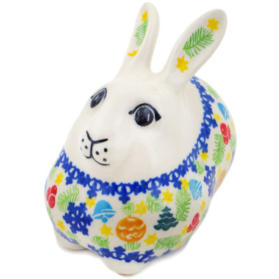 Polish Pottery Bunny Figurine 4&quot; Winter Sprinkles UNIKAT