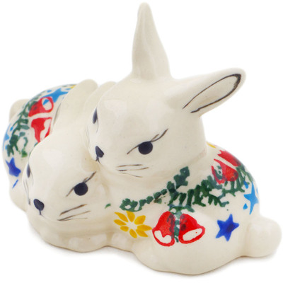 Polish Pottery Bunny Figurine 4&quot; Wreath Of Bells