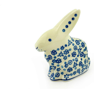 Polish Pottery Bunny Figurine 5&quot; Blue Confetti