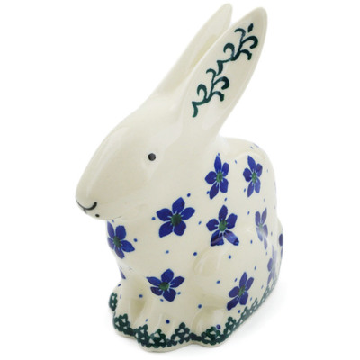 Polish Pottery Bunny Figurine 5&quot; Blue Dogwood