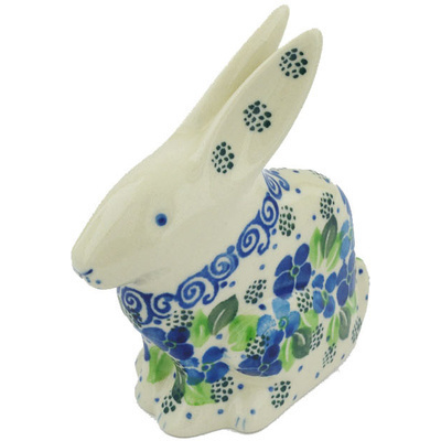 Polish Pottery Bunny Figurine 5&quot; Blue Phlox
