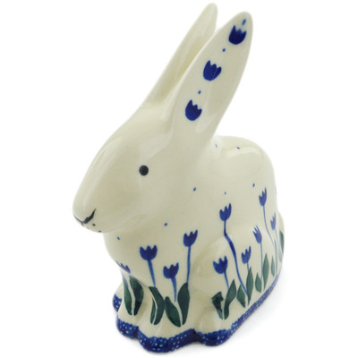 Polish Pottery Bunny Figurine 5&quot; Blue Tulip Peacock