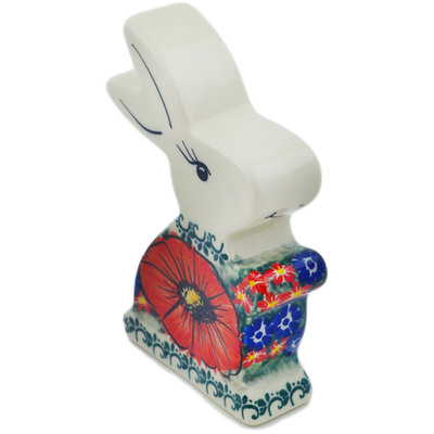 Polish Pottery Bunny Figurine 5&quot; Bold Poppy UNIKAT