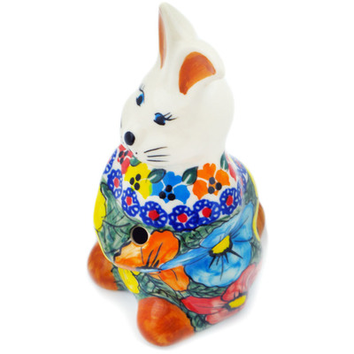 Polish Pottery Bunny Figurine 5&quot; Bright Flower Bundle UNIKAT