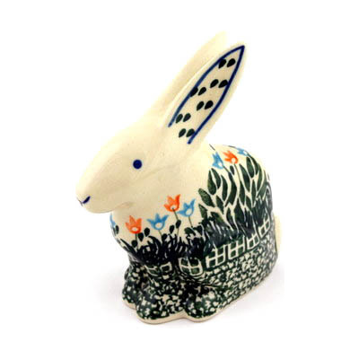 Polish Pottery Bunny Figurine 5&quot; Dancing Tulips