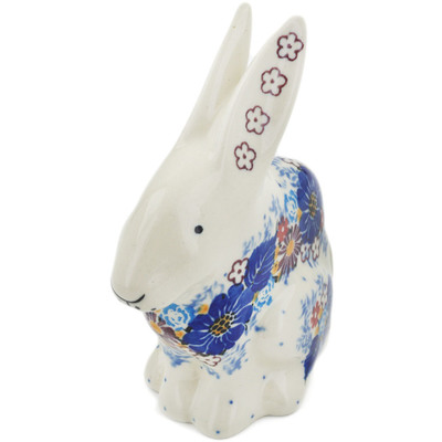 Polish Pottery Bunny Figurine 5&quot; Flower Wreath UNIKAT