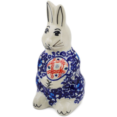 Polish Pottery Bunny Figurine 5&quot; Flowers On The Lake