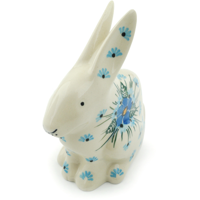 Polish Pottery Bunny Figurine 5&quot; Forget Me Not UNIKAT