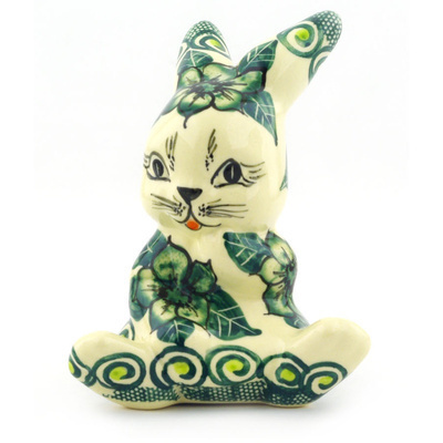 Polish Pottery Bunny Figurine 5&quot; Gratuitous Greens UNIKAT