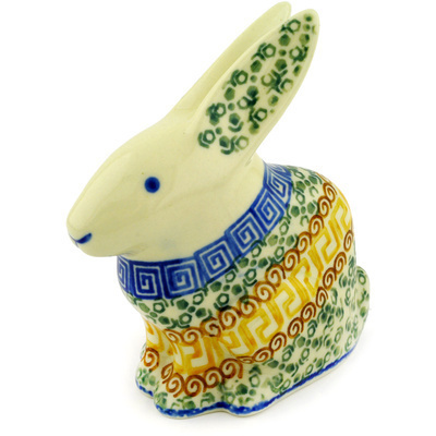 Polish Pottery Bunny Figurine 5&quot; Grecian Sea