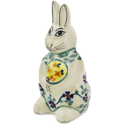Polish Pottery Bunny Figurine 5&quot; Lucky Blue Clover