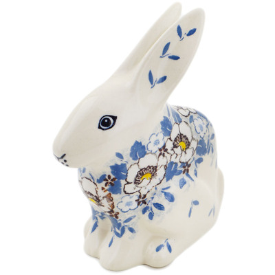 Polish Pottery Bunny Figurine 5&quot; Pansy Parade UNIKAT