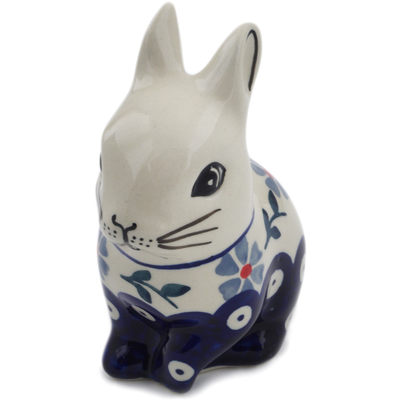 Polish Pottery Bunny Figurine 5&quot; Peacock Forget-me-not