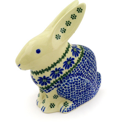 Polish Pottery Bunny Figurine 5&quot; Polka Dot Daisy