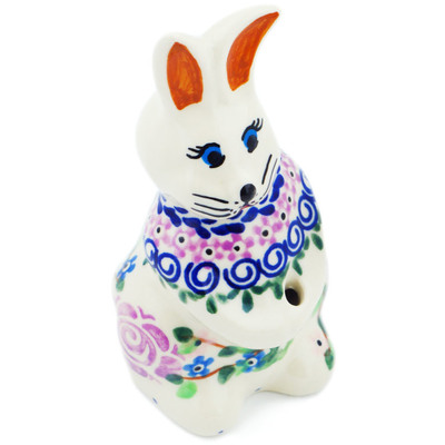 Polish Pottery Bunny Figurine 5&quot; Retro Rose UNIKAT