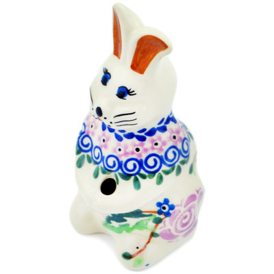 Polish Pottery Bunny Figurine 5&quot; Rose Fair UNIKAT