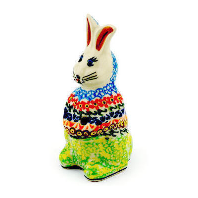 Polish Pottery Bunny Figurine 5&quot; UNIKAT
