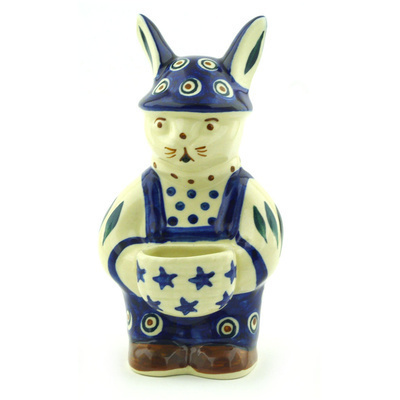 Polish Pottery Bunny Figurine 6&quot; Blue Peacock