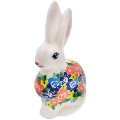 Polish Pottery Bunny Figurine 6&quot; Bright Wildflowers UNIKAT