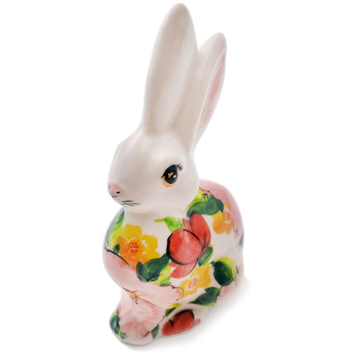 Polish Pottery Bunny Figurine 6&quot; Full Of Flowers UNIKAT