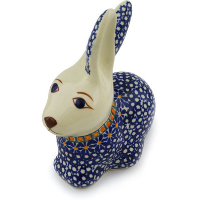 Polish Pottery Bunny Figurine 6&quot; Gangham Flower Chain