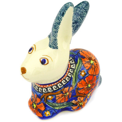 Polish Pottery Bunny Figurine 6&quot; Poppies UNIKAT