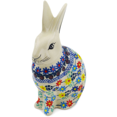 Polish Pottery Bunny Figurine 6&quot; Primary Spring UNIKAT