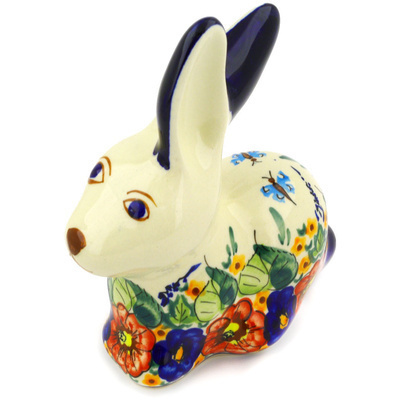 Polish Pottery Bunny Figurine 6&quot; Spring Splendor UNIKAT