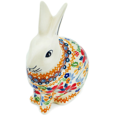 Polish Pottery Bunny Figurine 6&quot; Summer Bouquet UNIKAT