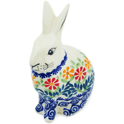 Polish Pottery Bunny Figurine 6&quot; Wave Of Flowers
