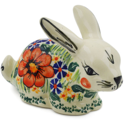 Polish Pottery Bunny Figurine 6&quot; Wild Bouquet UNIKAT