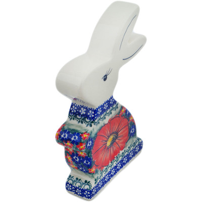 Polish Pottery Bunny Figurine 7&quot; Bold Poppy UNIKAT