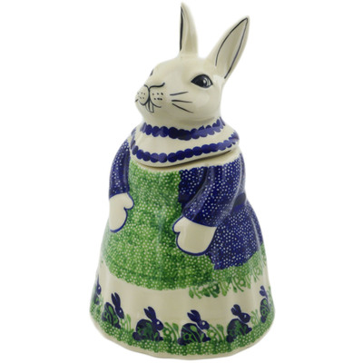 Polish Pottery Bunny Shaped Jar 11&quot; Hare In Tall Grass