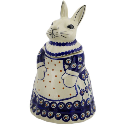 Polish Pottery Bunny Shaped Jar 11&quot; Peacock